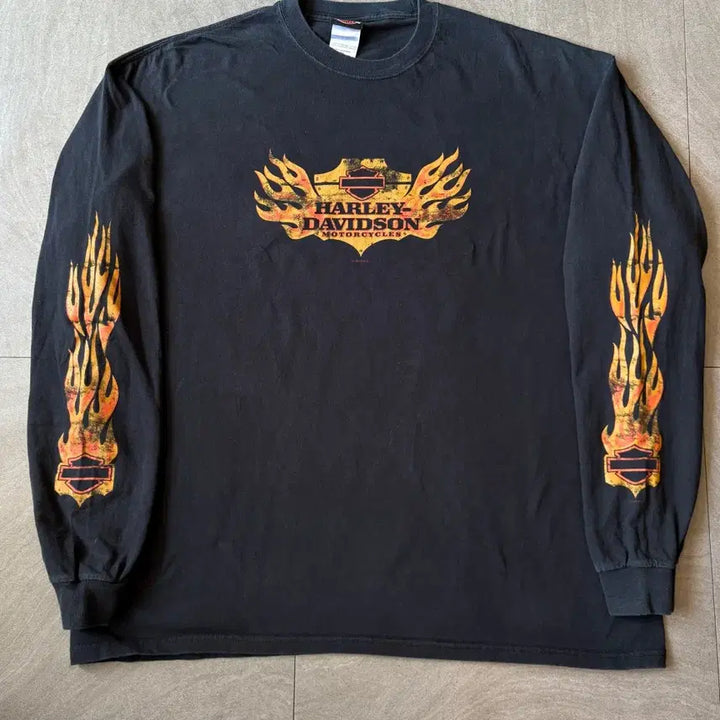 [BUNJANG] Harley-Davidson Black Flame Long Sleeve T-shirt / 할리데이비슨 정품 블랙 플레임 긴팔 티셔츠 롱슬리브