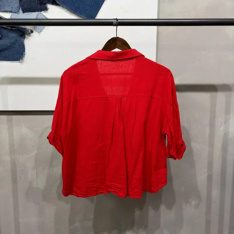 [BUNJANG] ZARA Linen Viscose V-neck Short Sleeve Shirt / (100) 자라 ZARA 여성 캐주얼 린넨 비스코스 브이넥 반팔 셔츠