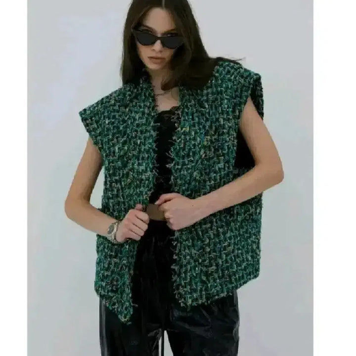 [BUNJANG] After Home Party Tweed Vest - Green / 애프터홈파티 트위드 베스트 - 그린,프리