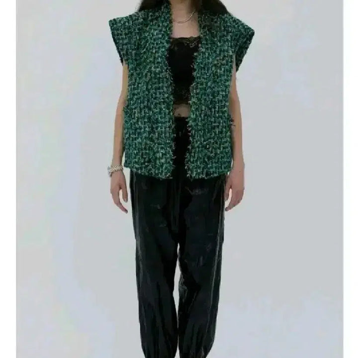 [BUNJANG] After Home Party Tweed Vest - Green / 애프터홈파티 트위드 베스트 - 그린,프리