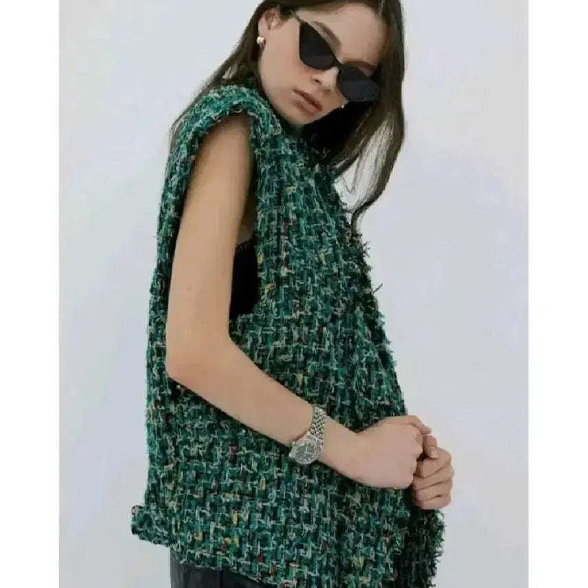 [BUNJANG] After Home Party Tweed Vest - Green / 애프터홈파티 트위드 베스트 - 그린,프리