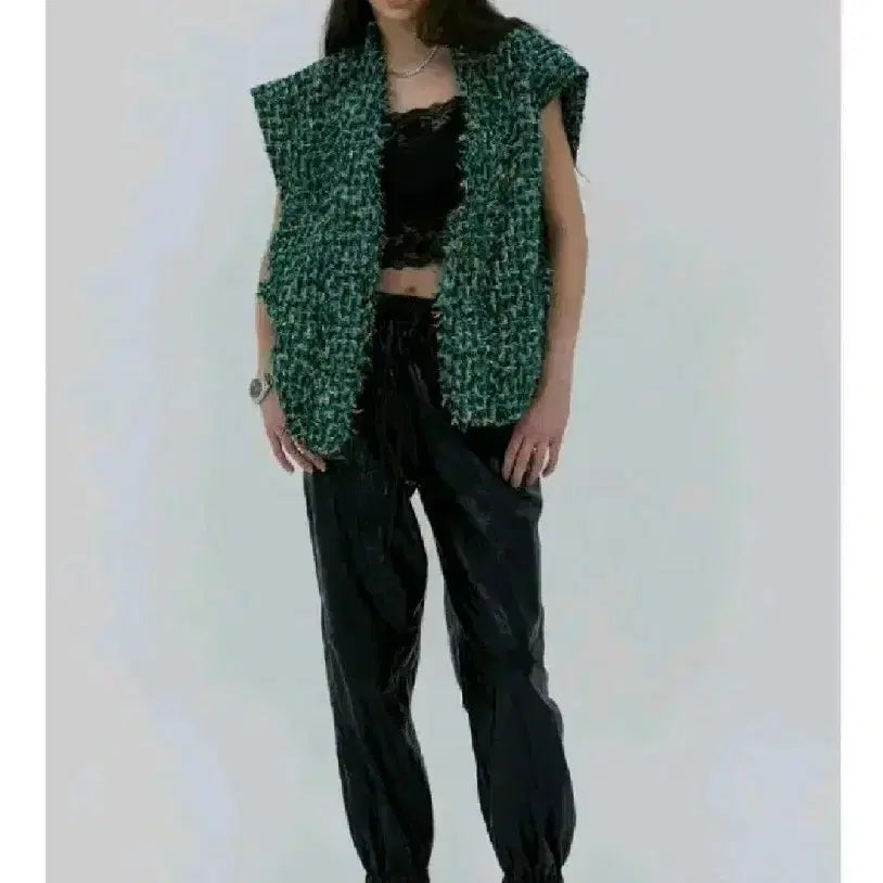 [BUNJANG] After Home Party Tweed Vest - Green / 애프터홈파티 트위드 베스트 - 그린,프리