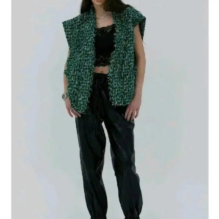 [BUNJANG] After Home Party Tweed Vest - Green / 애프터홈파티 트위드 베스트 - 그린,프리