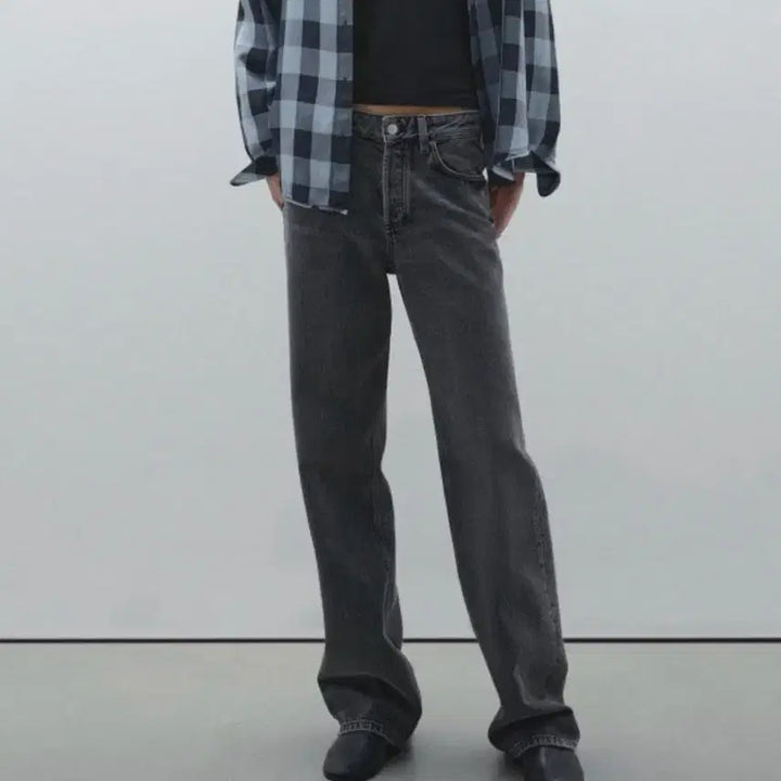 [BUNJANG] Massimo Dutti Mid-Waist Wide Leg Denim Pants / 77사이즈) 마시모두띠 미드웨이스트 와이드 레그 데님 팬츠 흑청워싱팬츠