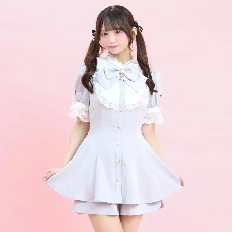 [BUNJANG] Secret Honey Bustle Short Sleeve Set / 시크릿허니 버슬 반팔 셋업