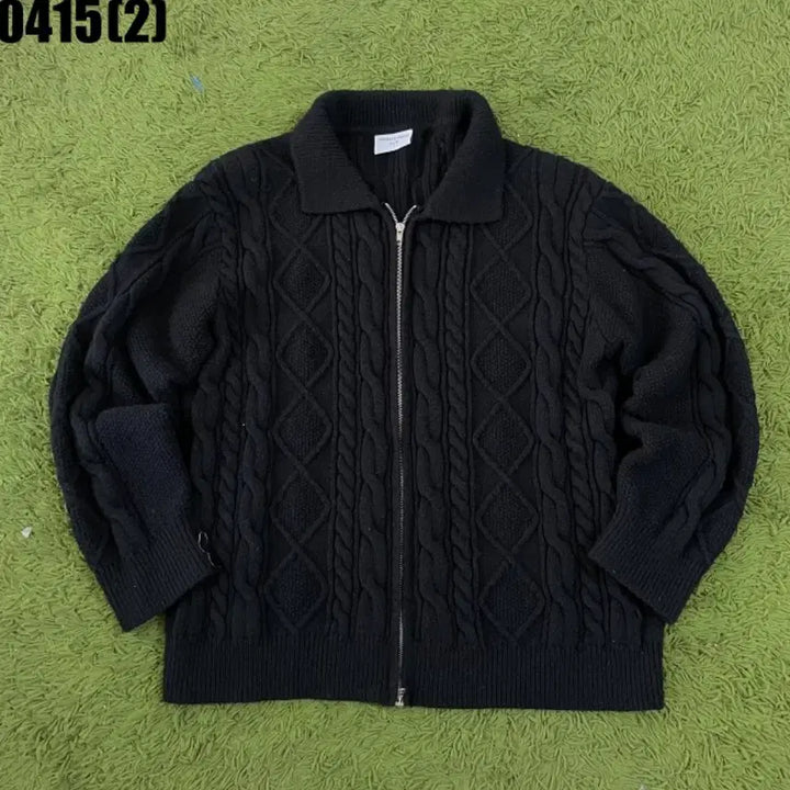 [BUNJANG] Cable Knit Zip-Up Cardigan Black / 케이블 니트 집업 가디건 블랙