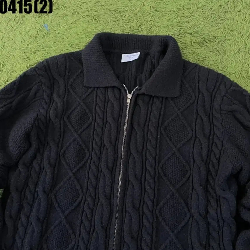 [BUNJANG] Cable Knit Zip-Up Cardigan Black / 케이블 니트 집업 가디건 블랙