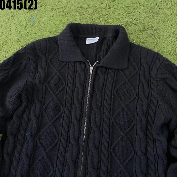 [BUNJANG] Cable Knit Zip-Up Cardigan Black / 케이블 니트 집업 가디건 블랙