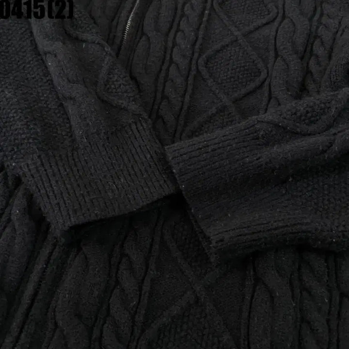 [BUNJANG] Cable Knit Zip-Up Cardigan Black / 케이블 니트 집업 가디건 블랙