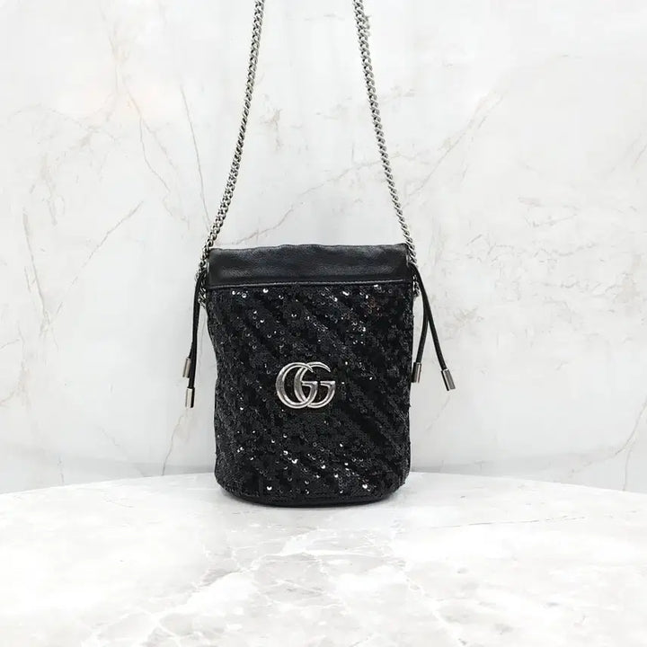 [BUNJANG] Gucci GG Sequin Black Chain Bucket Bag / 구찌 GG 스팽글 블랙 체인 버킷백 575163