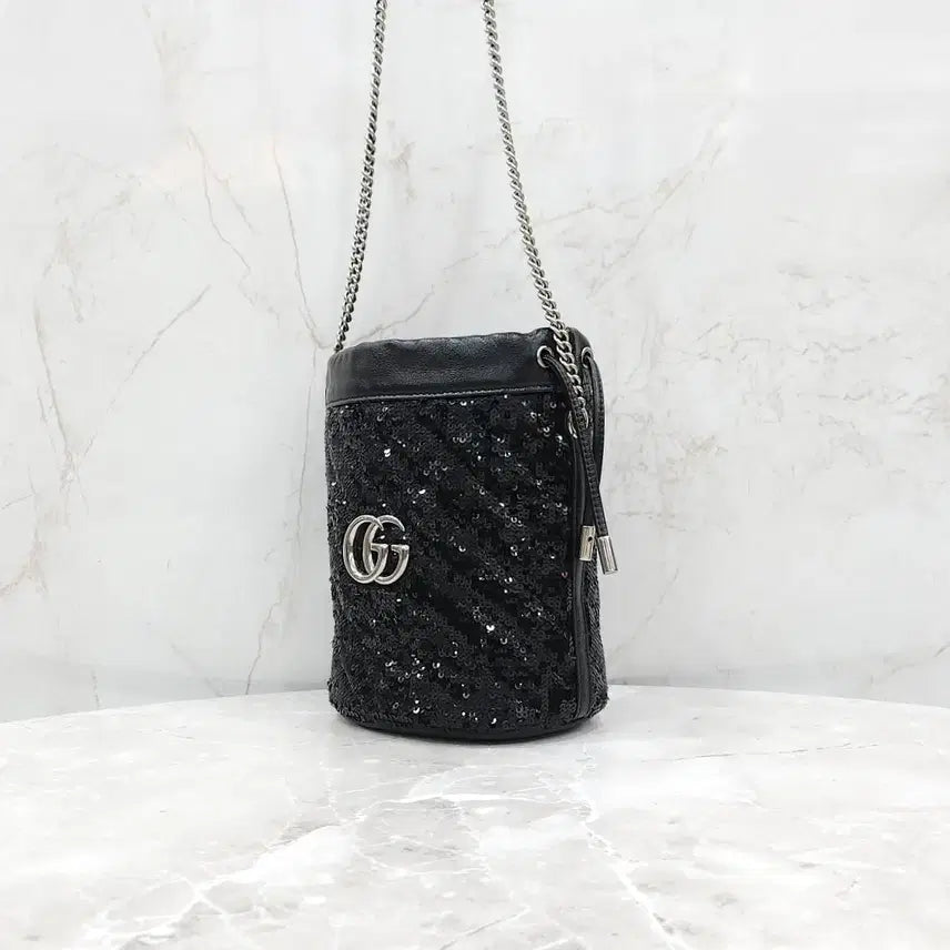 [BUNJANG] Gucci GG Sequin Black Chain Bucket Bag / 구찌 GG 스팽글 블랙 체인 버킷백 575163