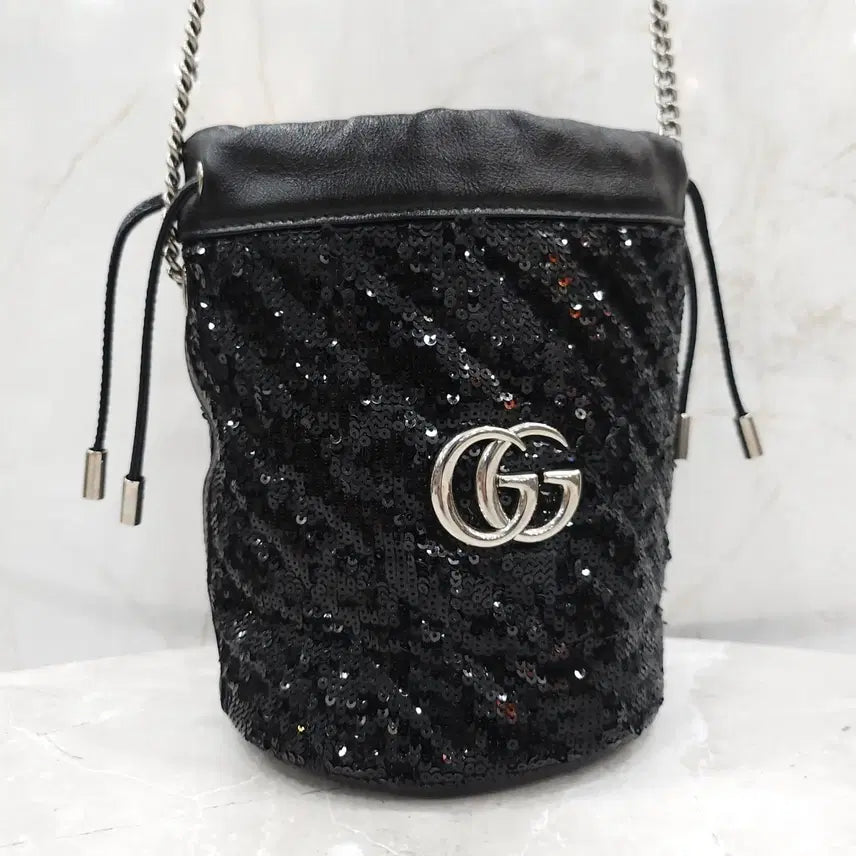 [BUNJANG] Gucci GG Sequin Black Chain Bucket Bag / 구찌 GG 스팽글 블랙 체인 버킷백 575163