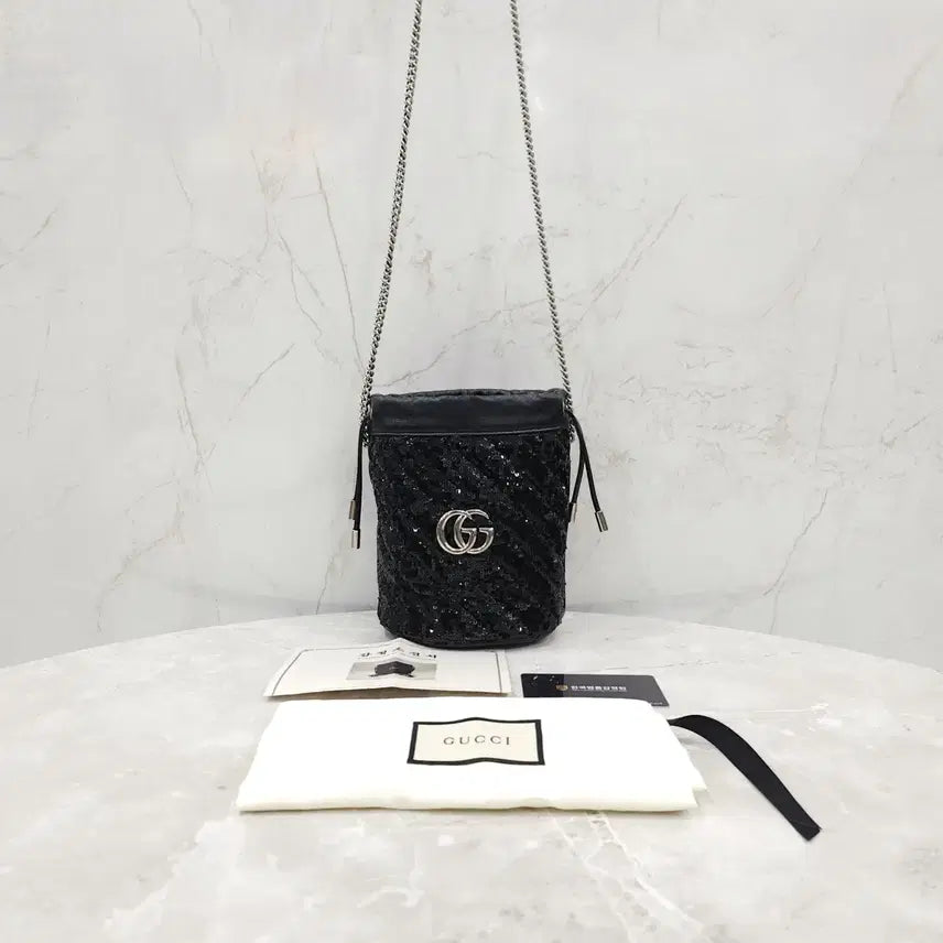 [BUNJANG] Gucci GG Sequin Black Chain Bucket Bag / 구찌 GG 스팽글 블랙 체인 버킷백 575163