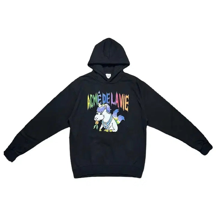 [BUNJANG] Acme De La Vie Rainbow Unicorn Hoodie Black / 아크메드라비 레인보우 유니콘 후드 블랙 1