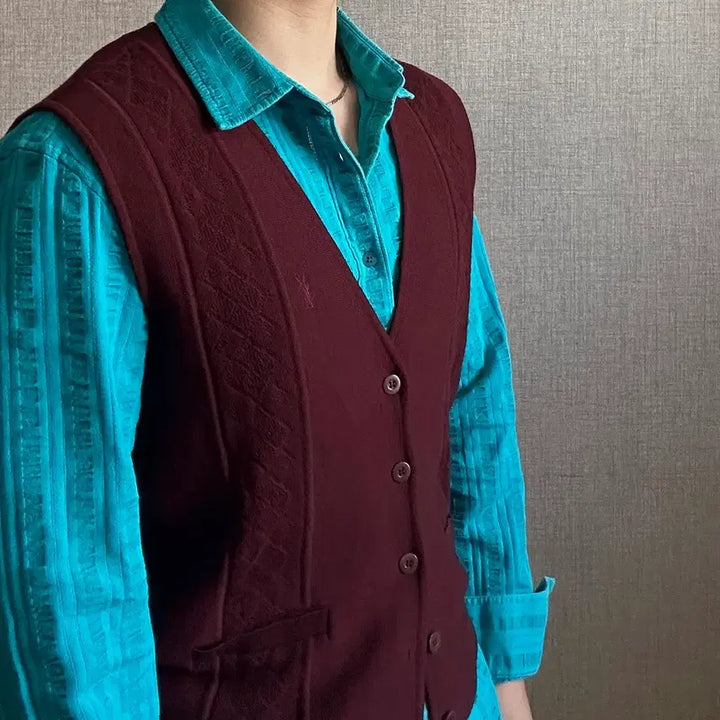 [BUNJANG] YSL Burgundy Button Knit Vest / YSL 입생로랑 버건디 버튼 니트 베스트