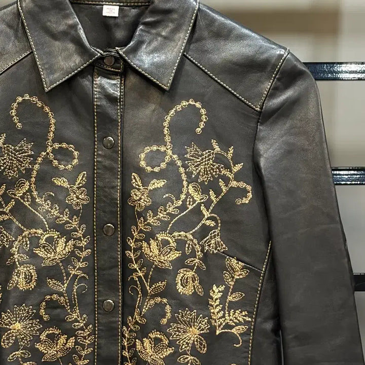 [BUNJANG] New Frontier Floral Embroidered Leather Jacket / [S] New Frontier 빈티지 천연가죽 자켓 골드 자수 6.9