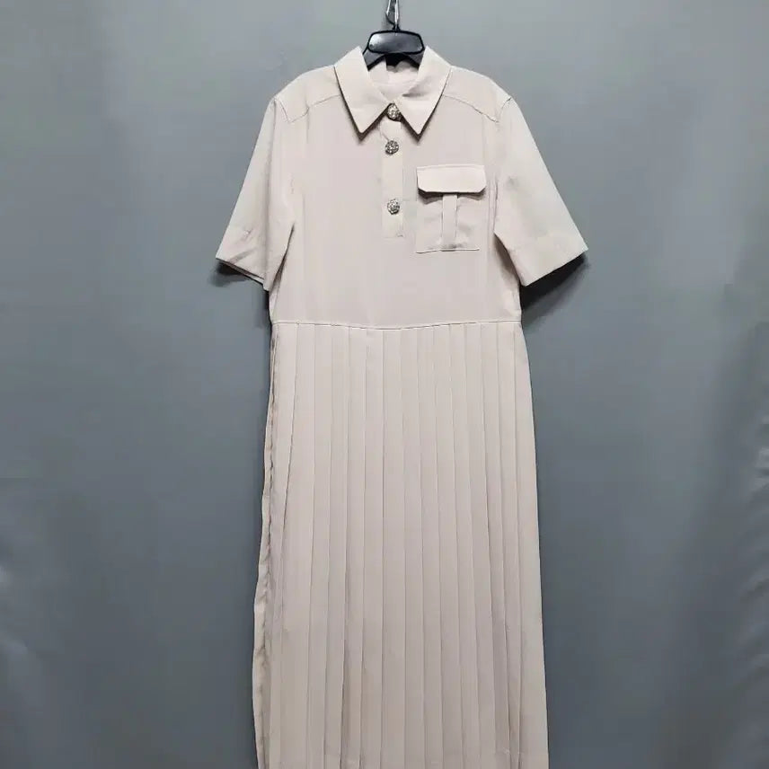 [BUNJANG] Cubic Button Pleated Long Dress / 큐빅단추 플리츠 롱원피스