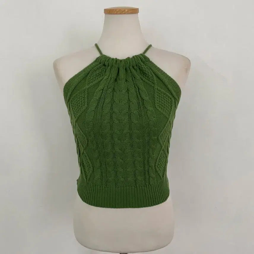 [BUNJANG] Kkwaebaegi Halterneck Knit Top - Green / 니트 꾀배기 홀터넥 탑 그린