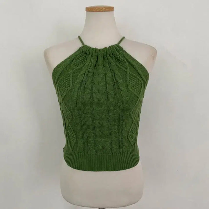 [BUNJANG] Kkwaebaegi Halterneck Knit Top - Green / 니트 꾀배기 홀터넥 탑 그린