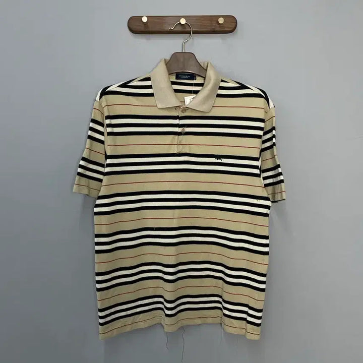 [BUNJANG] Burberry Striped Collar Short Sleeve Shirt / 버버리 스트라이프 카라 반팔 H2446