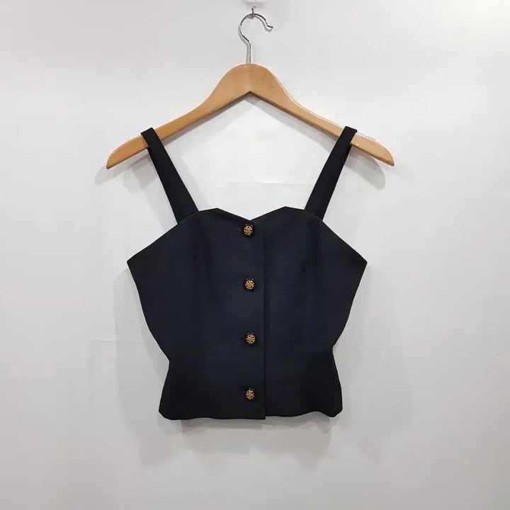 [BUNJANG] Vintage Black Gold Button Bustier Crop Top Blouse (Women&