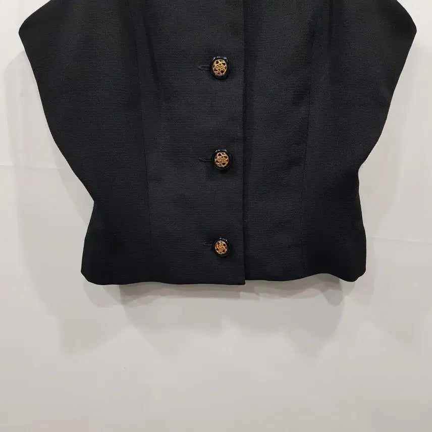 [BUNJANG] Vintage Black Gold Button Bustier Crop Top Blouse (Women&