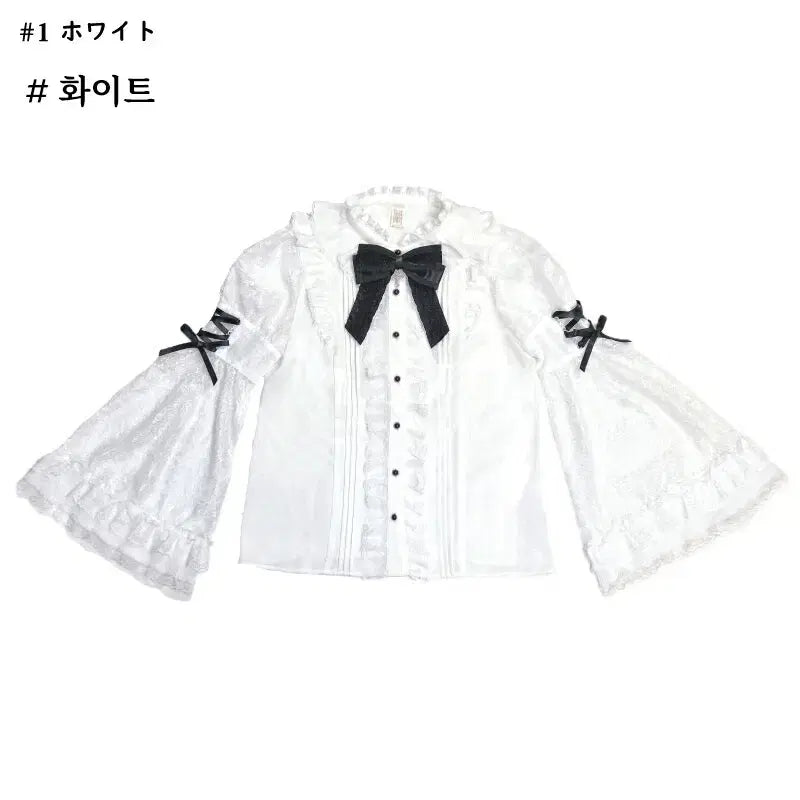 [BUNJANG] Secret Honey Lace Flare Sleeve Stand Collar Blouse / 시크릿허니 레이스 플레어 소매 스탠드 카라 블라우스