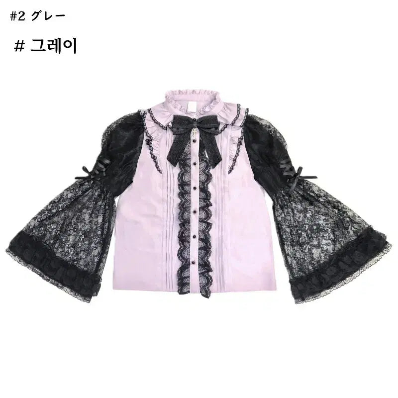 [BUNJANG] Secret Honey Lace Flare Sleeve Stand Collar Blouse / 시크릿허니 레이스 플레어 소매 스탠드 카라 블라우스
