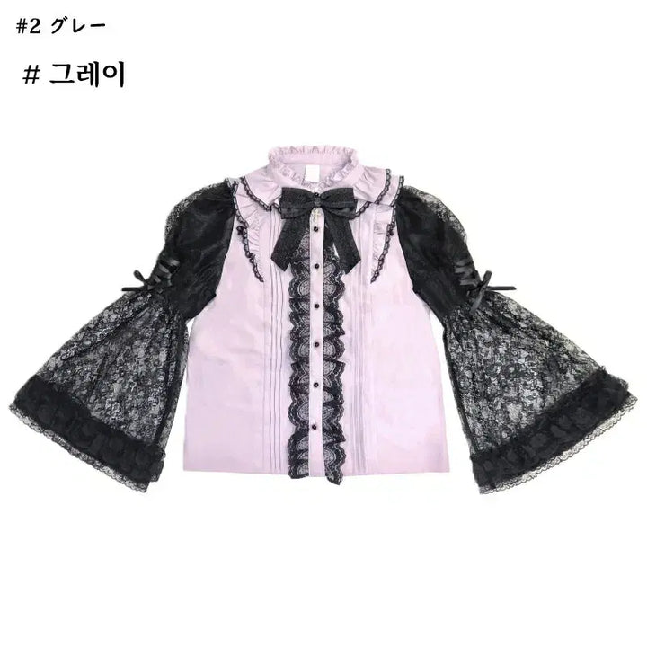 [BUNJANG] Secret Honey Lace Flare Sleeve Stand Collar Blouse / 시크릿허니 레이스 플레어 소매 스탠드 카라 블라우스