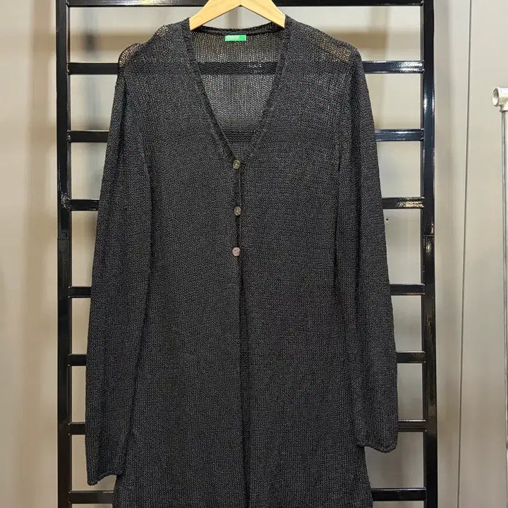 [BUNJANG] Benetton Vintage Open Knit Long Cardigan Black (Size S) / [S] 베네통 이탈리아제 빈티지 오픈니트 롱 가디건 블랙 4.5