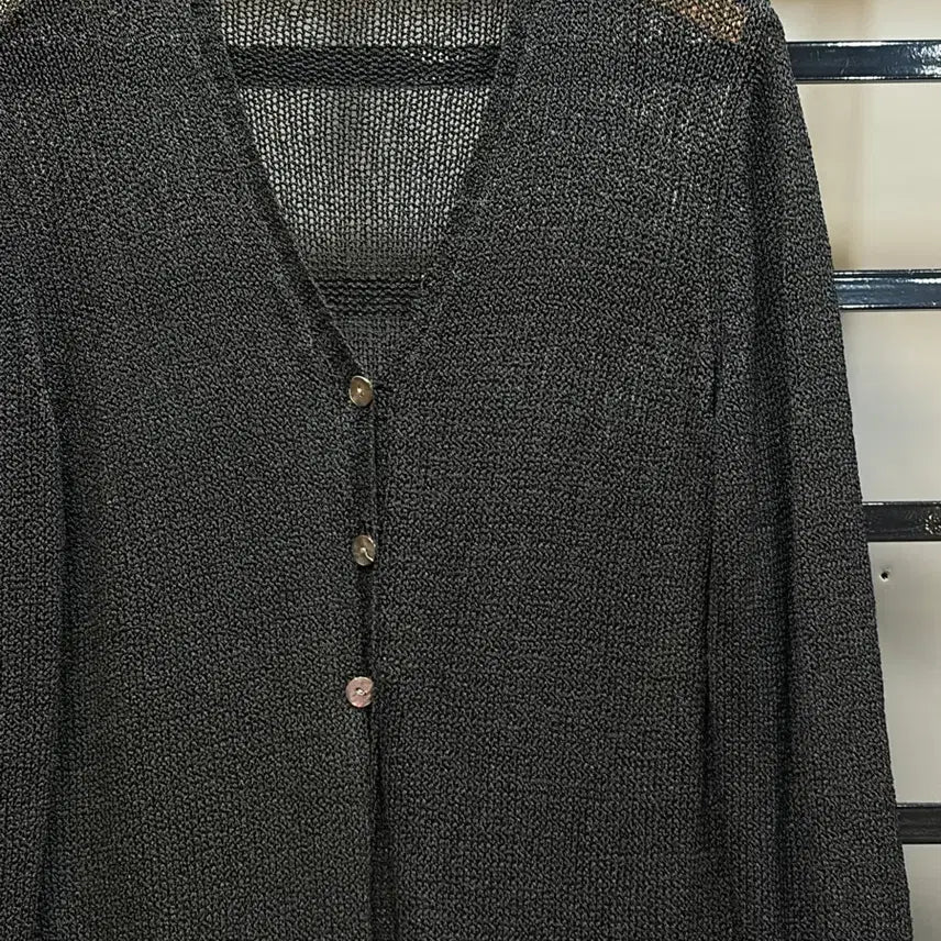 [BUNJANG] Benetton Vintage Open Knit Long Cardigan Black (Size S) / [S] 베네통 이탈리아제 빈티지 오픈니트 롱 가디건 블랙 4.5