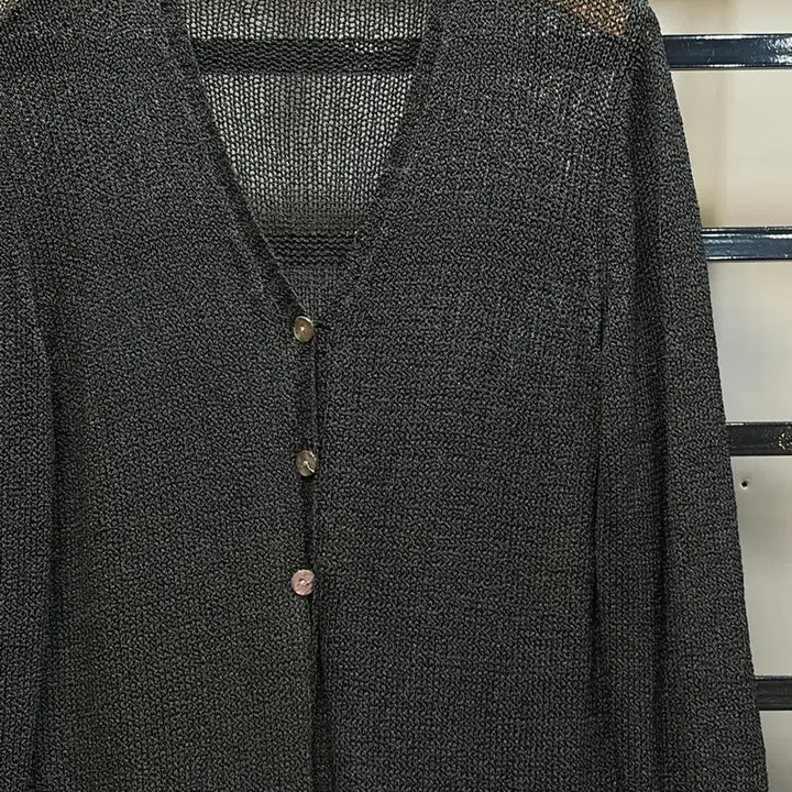 [BUNJANG] Benetton Vintage Open Knit Long Cardigan Black (Size S) / [S] 베네통 이탈리아제 빈티지 오픈니트 롱 가디건 블랙 4.5