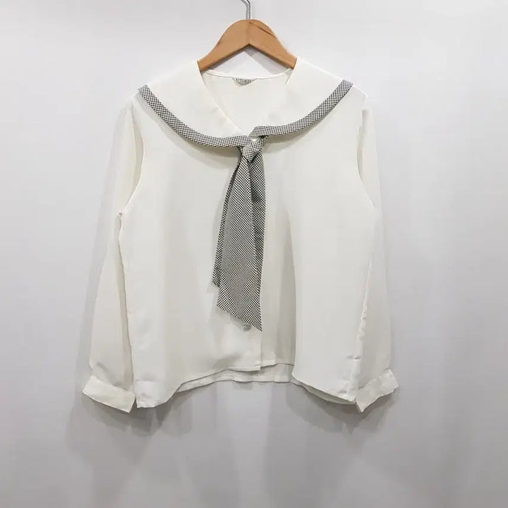 [SOLD OUT] JPN 빈티지 도트 타이 오피스룩 하객룩 긴팔 블라우스 여L Q433