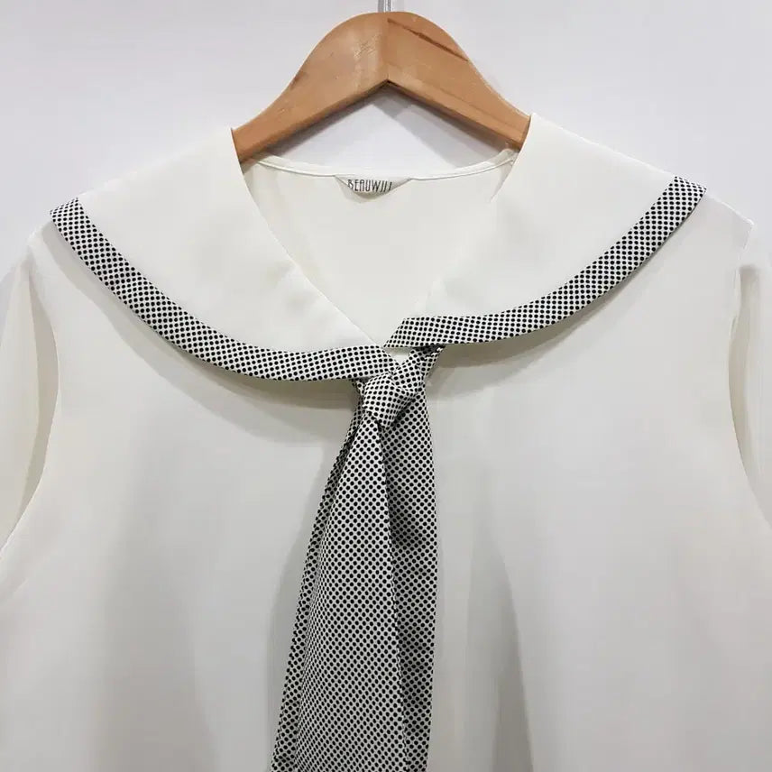[SOLD OUT] JPN 빈티지 도트 타이 오피스룩 하객룩 긴팔 블라우스 여L Q433