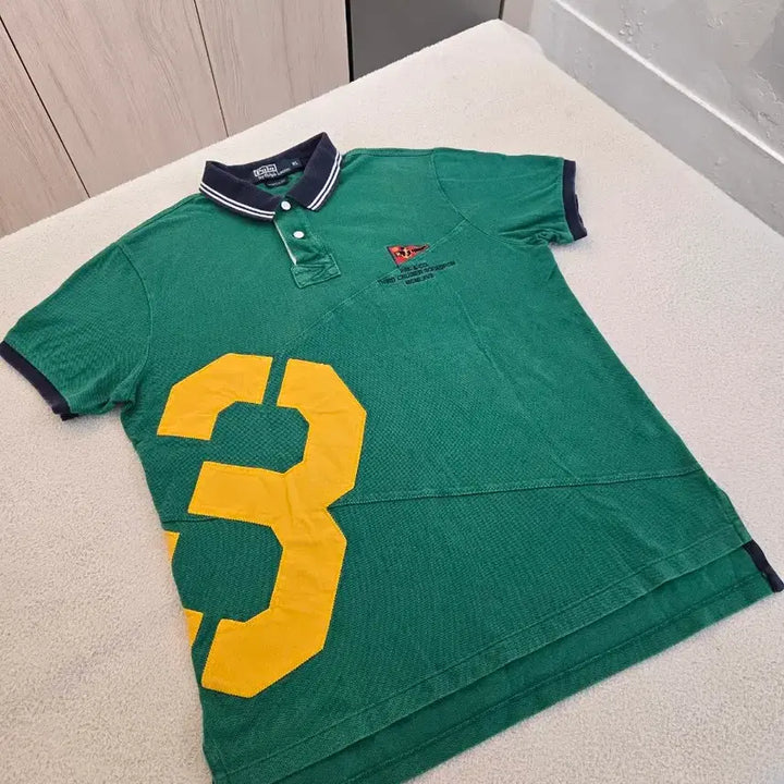 [BUNJANG] Polo Ralph Lauren Number 3 Custom Polo Shirt / 폴로 랄프로렌 그린색 넘버3 카라티 XL (커스텀 폴로)