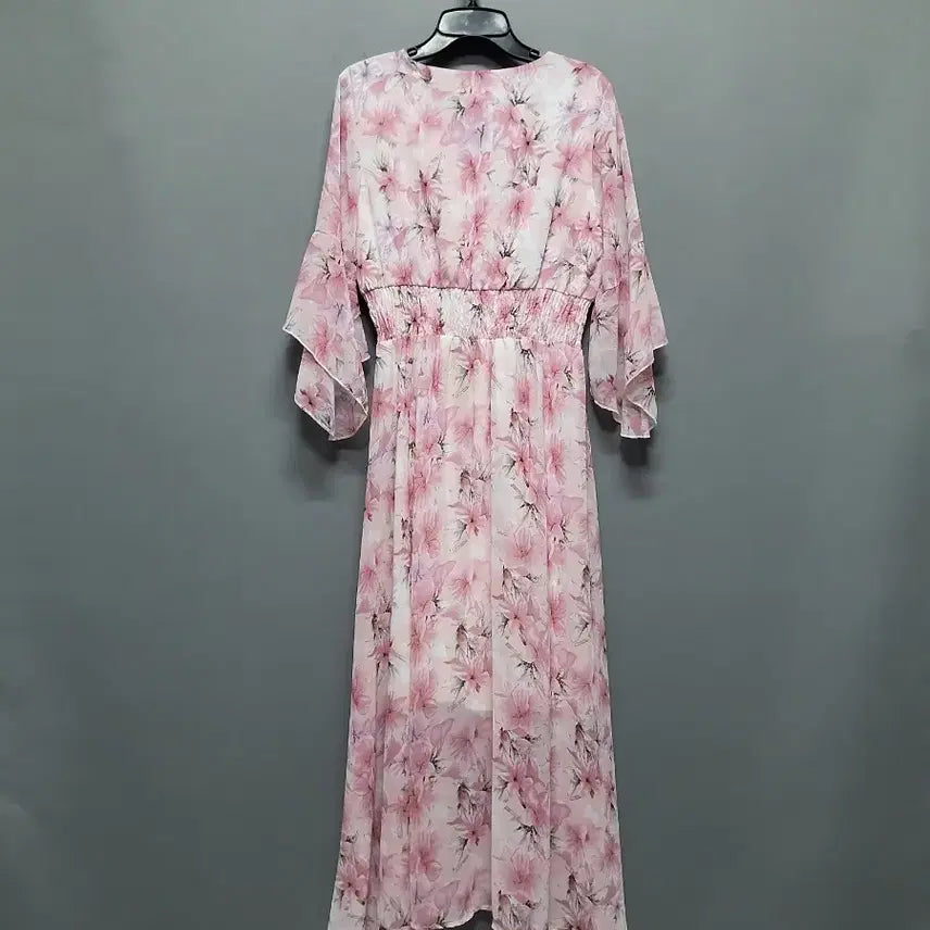 [BUNJANG] Floral Long Chiffon Dress with Corset Design / 플라워 롱 쉬폰 원피스 코르셋 디자인