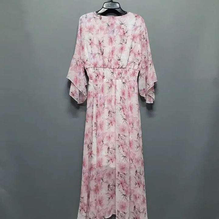 [BUNJANG] Floral Long Chiffon Dress with Corset Design / 플라워 롱 쉬폰 원피스 코르셋 디자인
