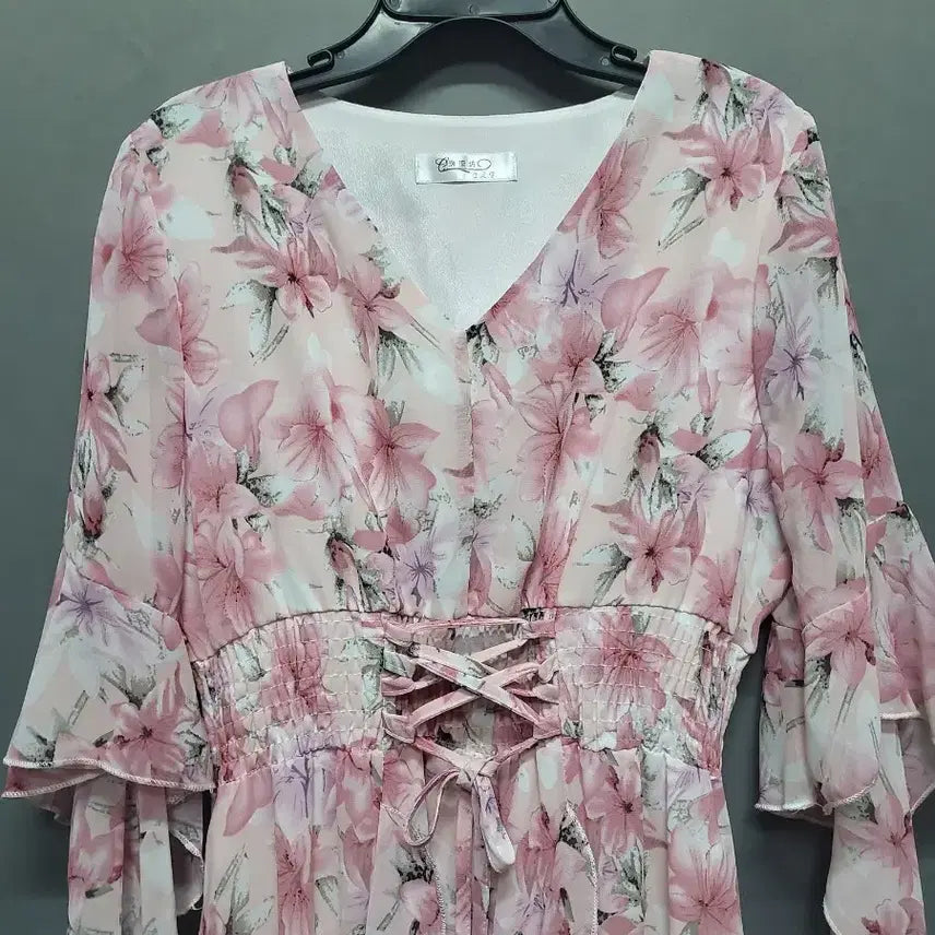 [BUNJANG] Floral Long Chiffon Dress with Corset Design / 플라워 롱 쉬폰 원피스 코르셋 디자인