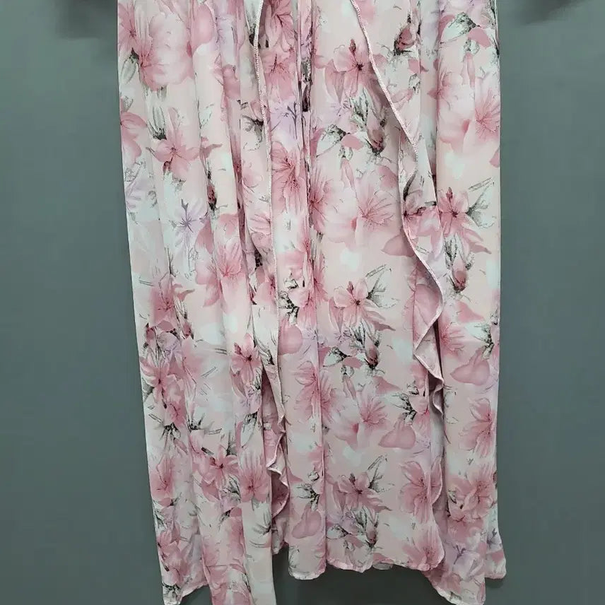 [BUNJANG] Floral Long Chiffon Dress with Corset Design / 플라워 롱 쉬폰 원피스 코르셋 디자인
