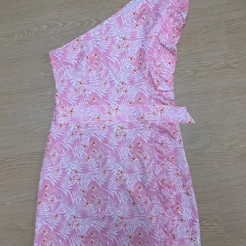 [BUNJANG] Pink Floral One Shoulder Dress / 원숄더 핑크 플라워 원피스