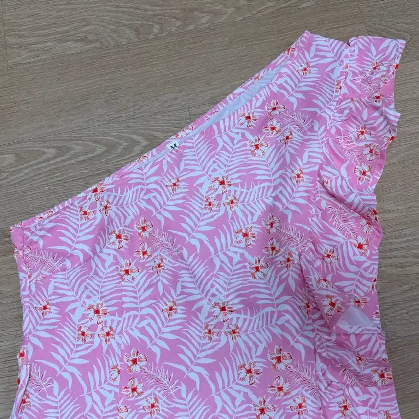 [BUNJANG] Pink Floral One Shoulder Dress / 원숄더 핑크 플라워 원피스