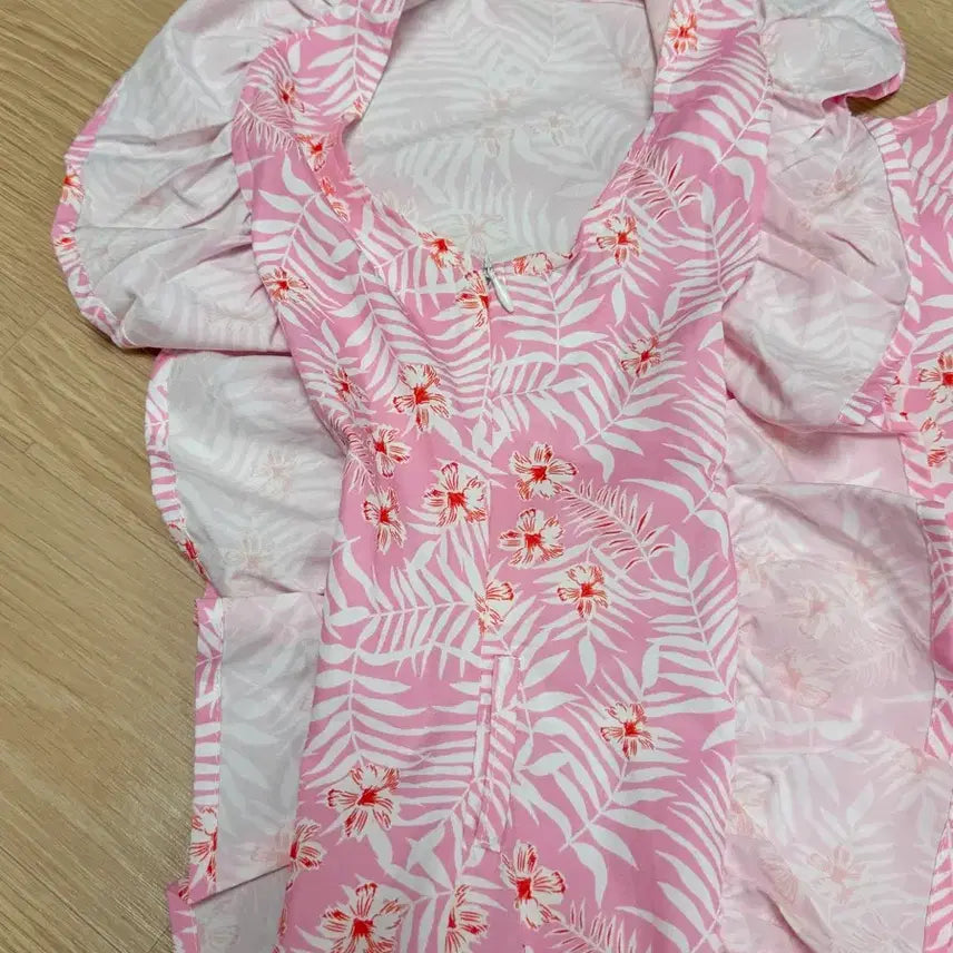 [BUNJANG] Pink Floral One Shoulder Dress / 원숄더 핑크 플라워 원피스