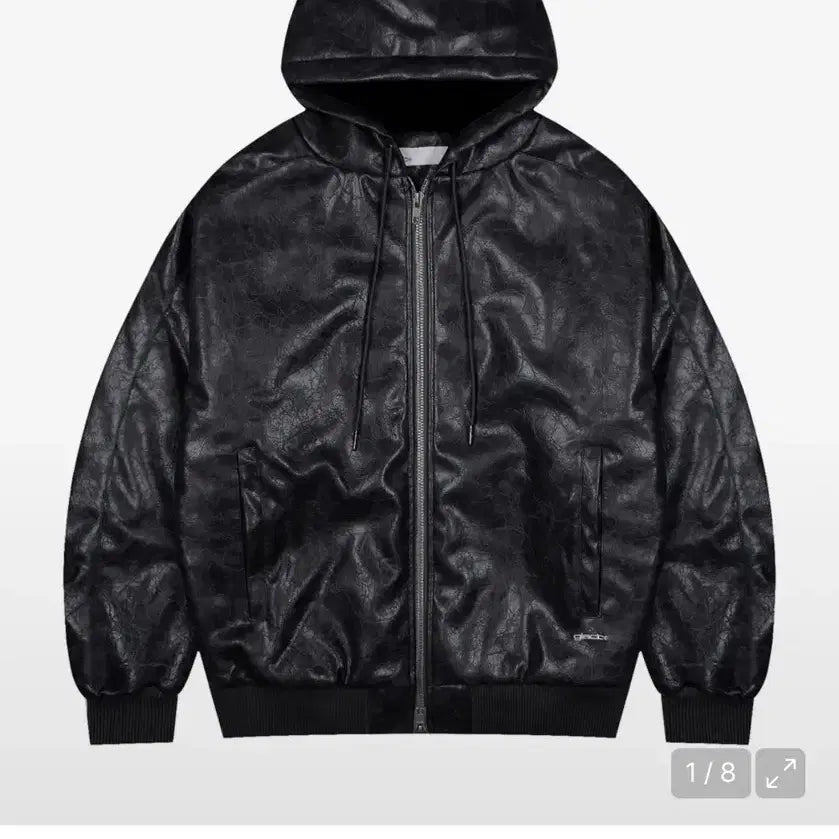 [BUNJANG] Glack Black Leather Hooded Zip-Up Jacket / [급처]글랙 블랙 레더 후드집업 아우터