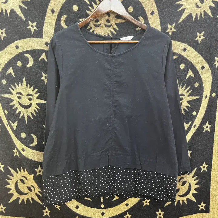 [BUNJANG] Vintage Cozy Mori Polka Dot Layered Long Sleeve Top / 빈티지 코지 모리 땡땡이 도트 레이어드 긴팔 롱슬리브 K0066