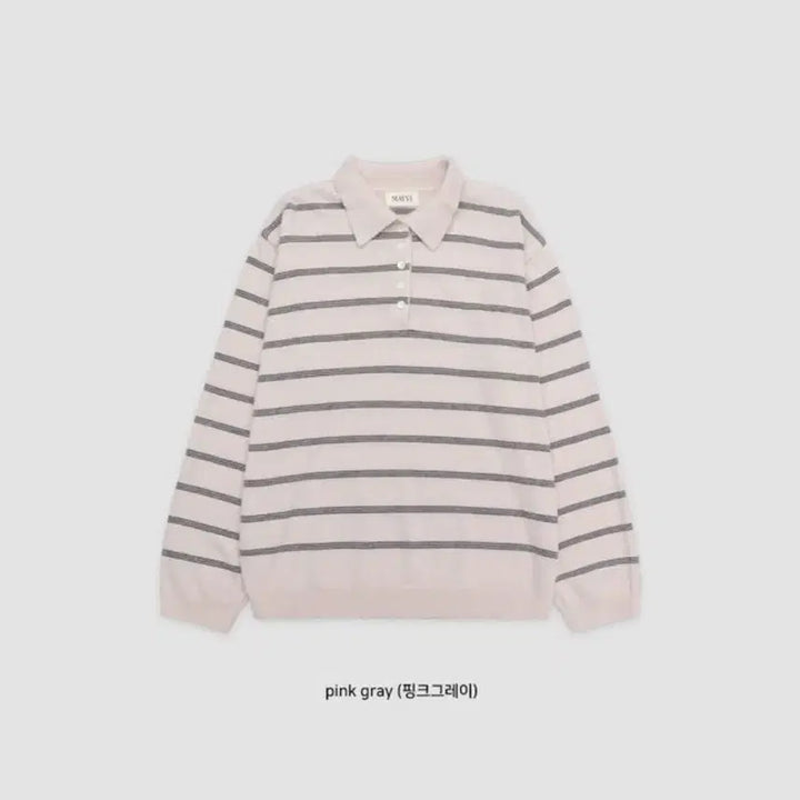 [BUNJANG] UnderB Martin Striped Collar Knit Sweater / 언더비 Martin 스트라이프 카라 니트 핑크그레이
