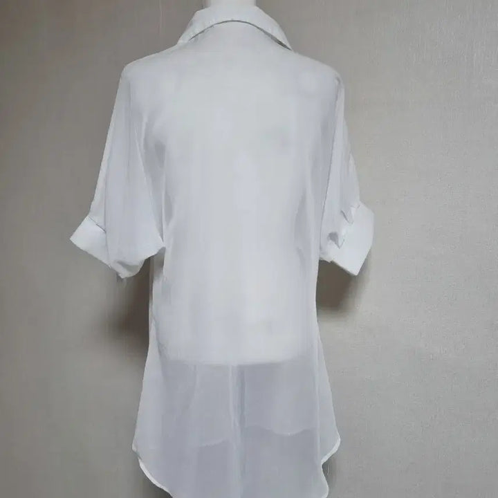 [BUNJANG] White See-Through Roll-Up Blouse / 화이트 시스루 롤업 셔츠 블라우스