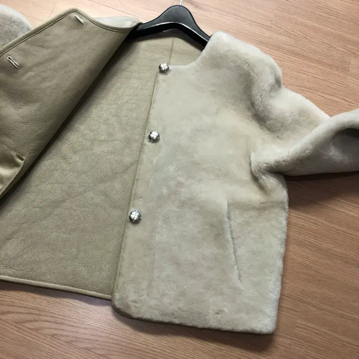 [BUNJANG] Euro Mofi Australian Real Mouton Round Jacket Coat / 유로모피 24년 호주산 리얼 무스탕 라운드 자켓 코트 양털 양가죽