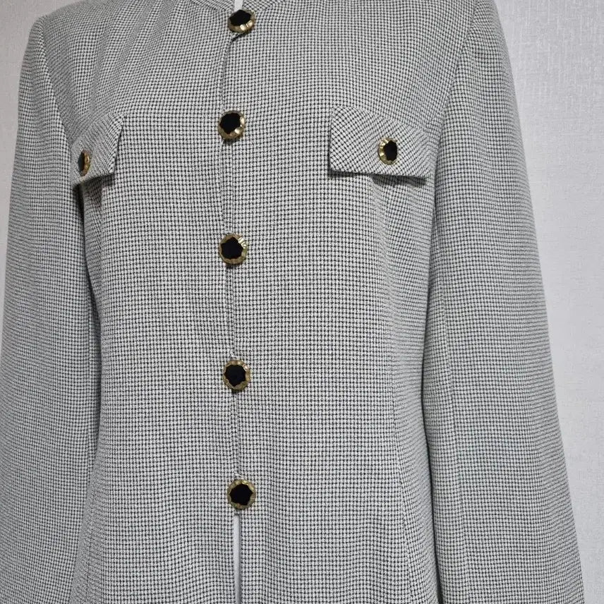 [BUNJANG] Unspecified Check Pattern Stand Collar Jacket / 잔체크 스탠드 카라 자켓