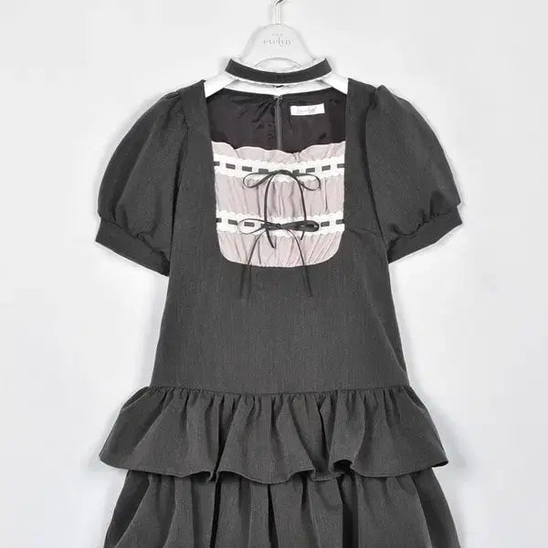 [BUNJANG] Evelyn Tiered Short Sleeve Dress / 에블린 evelyn 초커 포함 티어드 반팔 원피스