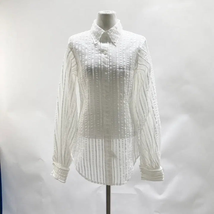 [BUNJANG] Permanent Label White See-Through Loose Fit Long Shirt / 여성 시스루 루즈핏롱셔츠 화이트 F 영구제 중고장터